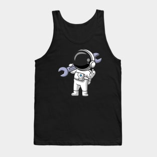 Cute Astronaut Holding Wrench Cartoon Tank Top